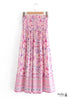 Boho Skirts in Smocked Waist, Bird Garden in Pink Purple For Women